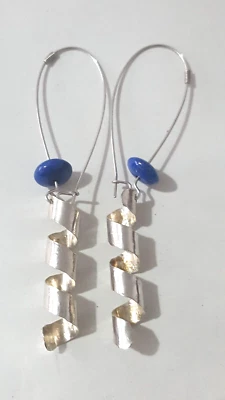 Fabuloso Brincos Artístico Incomum Real Lapis Lazuli Gota Longa Prata 925 #22417 - Imagem 1 de 4