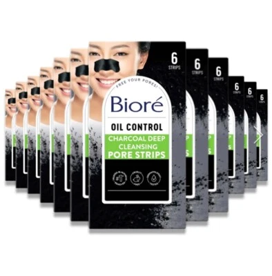 12X Bioré Charcoal Deep Cleansing Pore Nose Strips - 6ct (each pack) 72-total - Image 1 of 3