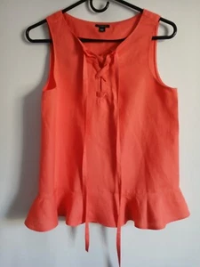 Women's Ann Taylor Petite Orange Linen Blend Sleeveless Pullover Blouse SzXSP - Picture 1 of 14