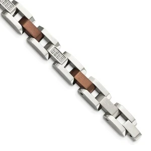 Chisel Men's Bracelet Stainless Steel Polished Brown IP-plated Diamond, 8.5 inch - Picture 1 of 5