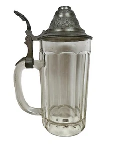 Vintage Bier German Stein Sachsen Sachsen Glas S Krone Punze Zinn 0,5 Liter - Bild 1 von 11