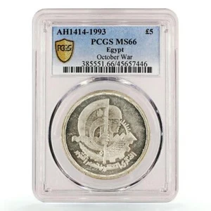 Egypt 5 pounds 20 Years October War Soldier Flag MS66 PCGS silver coin 1993 - Picture 1 of 2