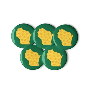 Wisconsin Cheese Green and Gold Packers Cheesy Set of 5 Pins Buttons 2.25" - Picture 1 of 2