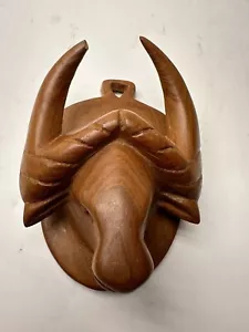 Wood Bull Wall Art Broken Tip On Left Horn - Picture 1 of 10