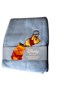 Winnie the Pooh Disney Baby Embroidered Fleece Blanket Blue Pooh w/ Hunny 30x40" - Picture 1 of 7