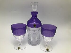 Waterford Mixology Circon Purple Decanter and 2 All Purpose Goblet Glasses