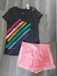 NWT Justice Girls Outfit Top/Dolphin Shorts Size 12 Self care is not selfish - Picture 1 of 1