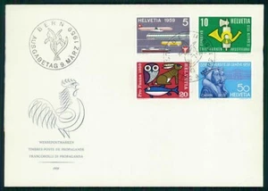 SWITZERLAND FDC 1959 REFORMATION CALVIN BEZE OWL PLANE FISH FIRST DAY COVER ig37 - Picture 1 of 2