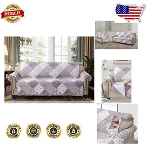 Elegant Quilted Couch Cover - Lilac Patchwork Large Sofa Protector, 70" Fit - Picture 1 of 9