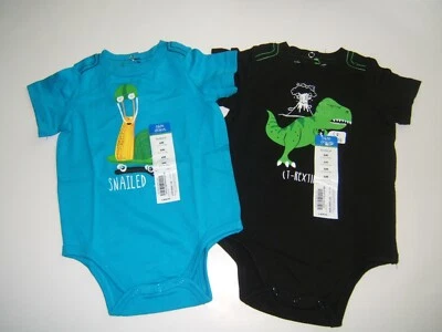 Lot of 2 Baby/Infant Boys Size 6 month Okie Dokie Bodysuits Snail/Dinosaur T-rex Foto 1 de 4