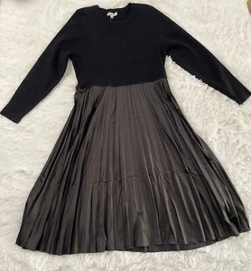 NWT Nanette Lepore Womens XL Black Sweater Ribbed Knit Pleated Skirt Dress NEW - Picture 1 of 10