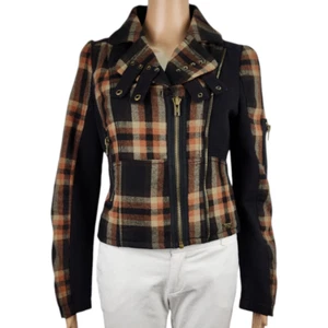 Buffalo Wool Jacket cropped womens small Plaid Zippers lined logo Y2K - Picture 1 of 13