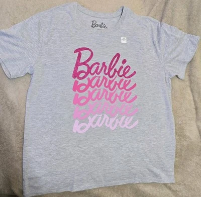 🔥🔥Barbie Ladies T-shirt Gray w/ Shades of Pink & Glitter Sz XLarge Adult Woman - Image 1 of 4