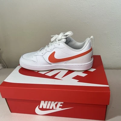 NIKE Court Borough Low 2 GS White/Orange BQ5448-114 Size 5.5Y (Women’s 7) New - Image 1 of 4
