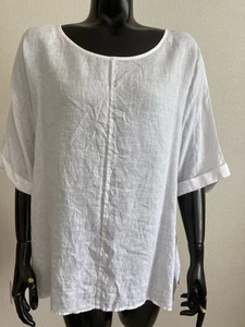 Pure Jill Linen Top L White Boxy Dropped Shoulder Lagenlook Pullover Shirt - Picture 1 of 6