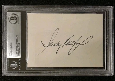 Sandy Koufax Los Angeles Dodgers Signed Index Card Cut Beckett BAS Slabbed - Image 1 of 2
