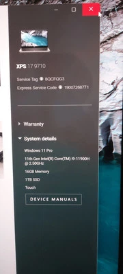 Dell XPS 17 9710 laptop 11th I9 1T hard drive - Image 1 of 4