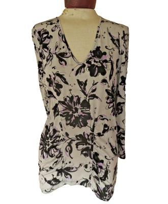 Ellen Tracy 女式 M 码丝绸针织上衣束腰衬衫毛衣套衫花卉 V 领 — 第 1/4 张图片