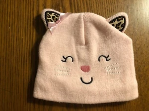Carter's Baby Girls Pink Cat Knit Hat Size 0-3 Mo. - Picture 1 of 3