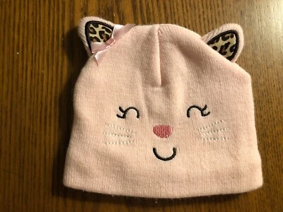 Carter's Baby Girls Pink Cat Knit Hat Size 0-3 Mo. - Image 1 of 3