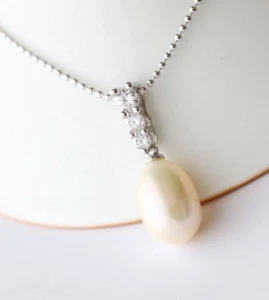 B06 Anhänger Streifen Zirkonia mit echter Süßwasser Perle Sterling Silber 925 - Bild 1 von 8