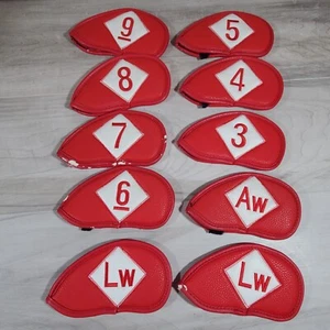 Golf Irons Head Cover Set Vintage Red Golfing Craft Display - Picture 1 of 9