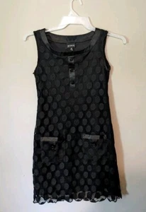 Enfocus Black Sheath Polka Dot Mini Dress With Lace Overlay Size 4P Black Dress - Picture 1 of 7