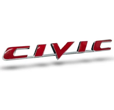 Civic Emblem Red Gloss Logo Badge fits Honda Chrome Sticker  - Premium Adhesive - Image 1 of 4