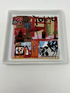 "Plato de aperitivo de postre cuadrado de cerámica de viaje por carretera Tokyo Crate & Barrel 5 3/4""" - Imagen 1 de 4