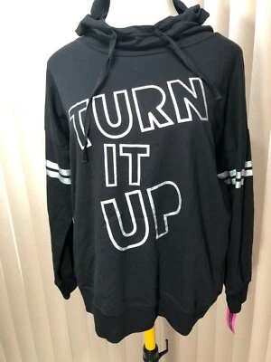 Женский материал девочка длинным рукавом графический толстовка с капюшоном 2 X воронка шеи рубашка черный - Изображение 1 из 4