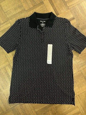 NUEVO CON ETIQUETAS Ciervo Blanco Para Mujer M 8-10 Manga Corta Polo Negro Rosa Lunares Top Foto 1 de 4