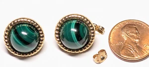 PENDIENTE DE MALAQUITA DE COLECCIÓN DE ORO AMARILLO DE 14K 4,65 GRAMOS COSTABA $260 - Imagen 1 de 15