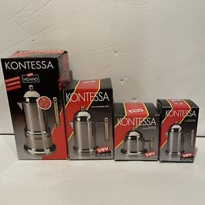 Vintage Kontessa Italian Espresso Vev Vigano 18/12 Stainless Steel 24K 4PC Set