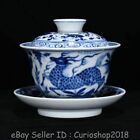 4.8" Marked Chinese Blue White Famille Rose Porcelain Kylin Tea Bowl Set