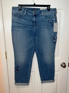 Neu mit Etikett NYDJ Damen-Boyfriendjeans blau mit Blumenmuster Größe 16 - Bild 1 von 6
