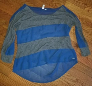 Camisa semitransparente a rayas azul y gris para niñas Hang Ten talla mediana - Imagen 1 de 3