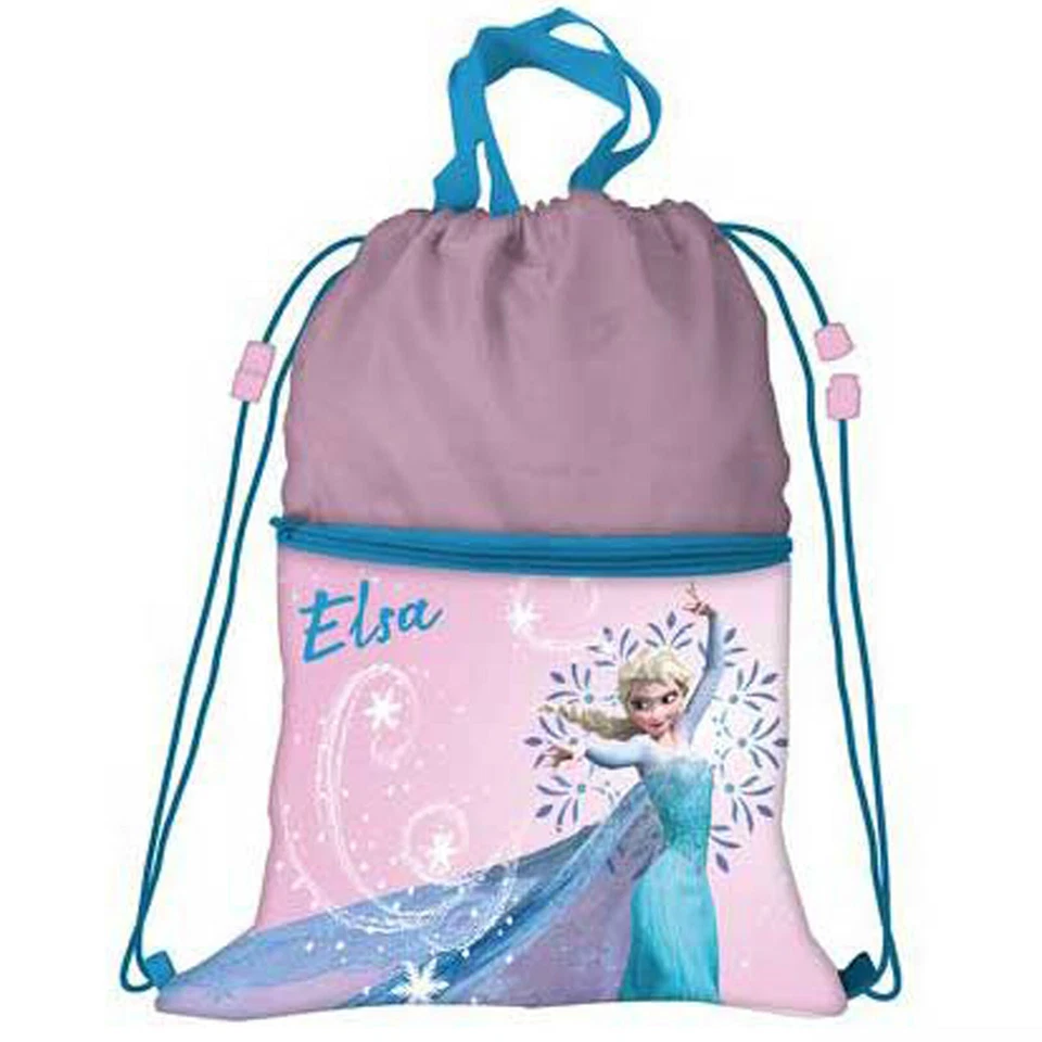 FROZEN Sacca zaino con coulisse e manico tessuto con zip fucsia 34x44 cm - Immagine 1 di 1