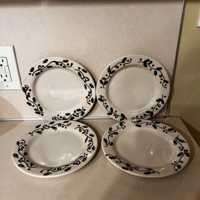 "Cerámica Hartstone PARA Starbucks 4 platos acebo de Navidad 8"" postre para ensalada EE. UU. Foto 1 de 4