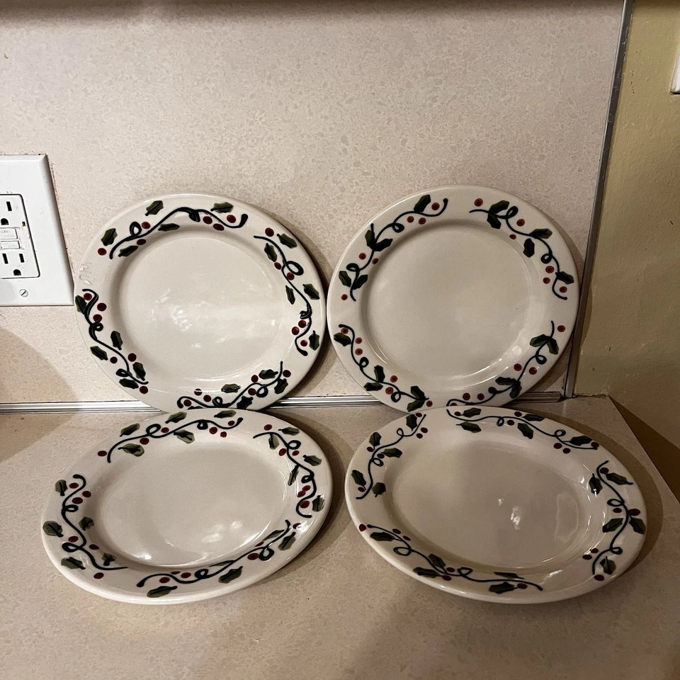 Cerâmica Hartstone PARA Starbucks 4 Pratos Natal Azevinho 8” Sobremesa Salada EUA - Imagem 1 de 4