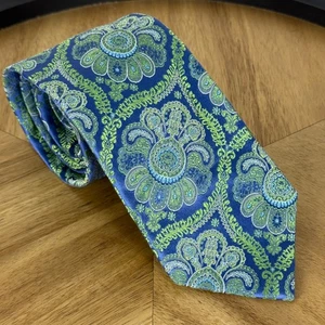 Saks Fifth Avenue Herrenkrawatte blau grün Blumenmuster Paisley Seide Italien - Bild 1 von 3