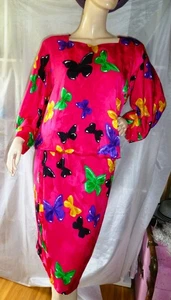 EDLE IMPRESSIONEN AKRIS SCHWEIZ SEIDEN KLEID GR 40 PINK SCHMETTERLINGE GEFÜTTERT - Bild 1 von 6