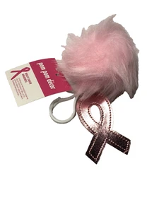 PINK RIBBON AWARENESS pom pom keychain pink  - Picture 1 of 2