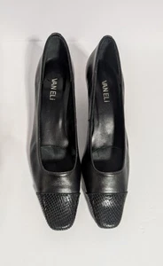 VANELI Womens Black Patent Leather Low Block Heel Pumps SZ 8 N - Picture 1 of 8