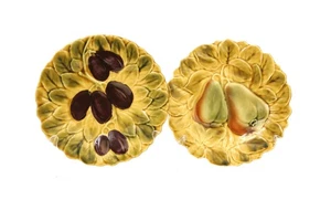 Platos de fruta sarreguemines mayólica francesa de principios del siglo XX - Par - 7 1/2" - c. 1900 - - Imagen 1 de 5