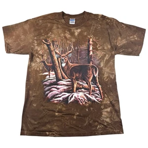 Camiseta De Colección Y2K Deer Buck Escena de Invierno Marrón Tie-Dye Talla L Aire Libre Caza - Imagen 1 de 6