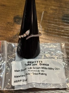 Bomb Party RBP7778 Take Your Glance Lab Grown White Milky Opal Rose Gold Size 10 - Picture 1 of 3
