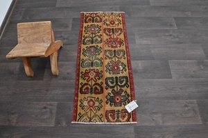 Tapis de paillasson turc Oushak 1x3 BEIGE anatolien fait main vintage petit tapis kilim - Photo 1/9