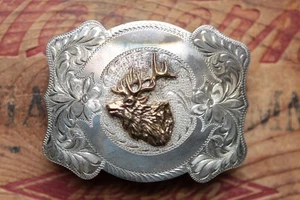Vintage A. Hake Buckles Hand Made Sterling Silber Elch Western Gürtelschnalle - Bild 1 von 6