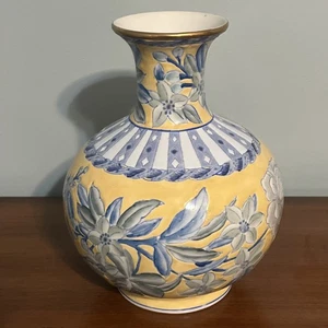 Vintage Decorative Vase With Floral Pattern Blue Yellow 7.5” - Picture 1 of 6