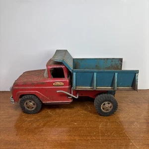 Vtg 1950s-1960s TONKA PRESSED STEEL DUMP TRUCK RED BLUE Mound Minn Patina Rusty - Picture 1 of 13